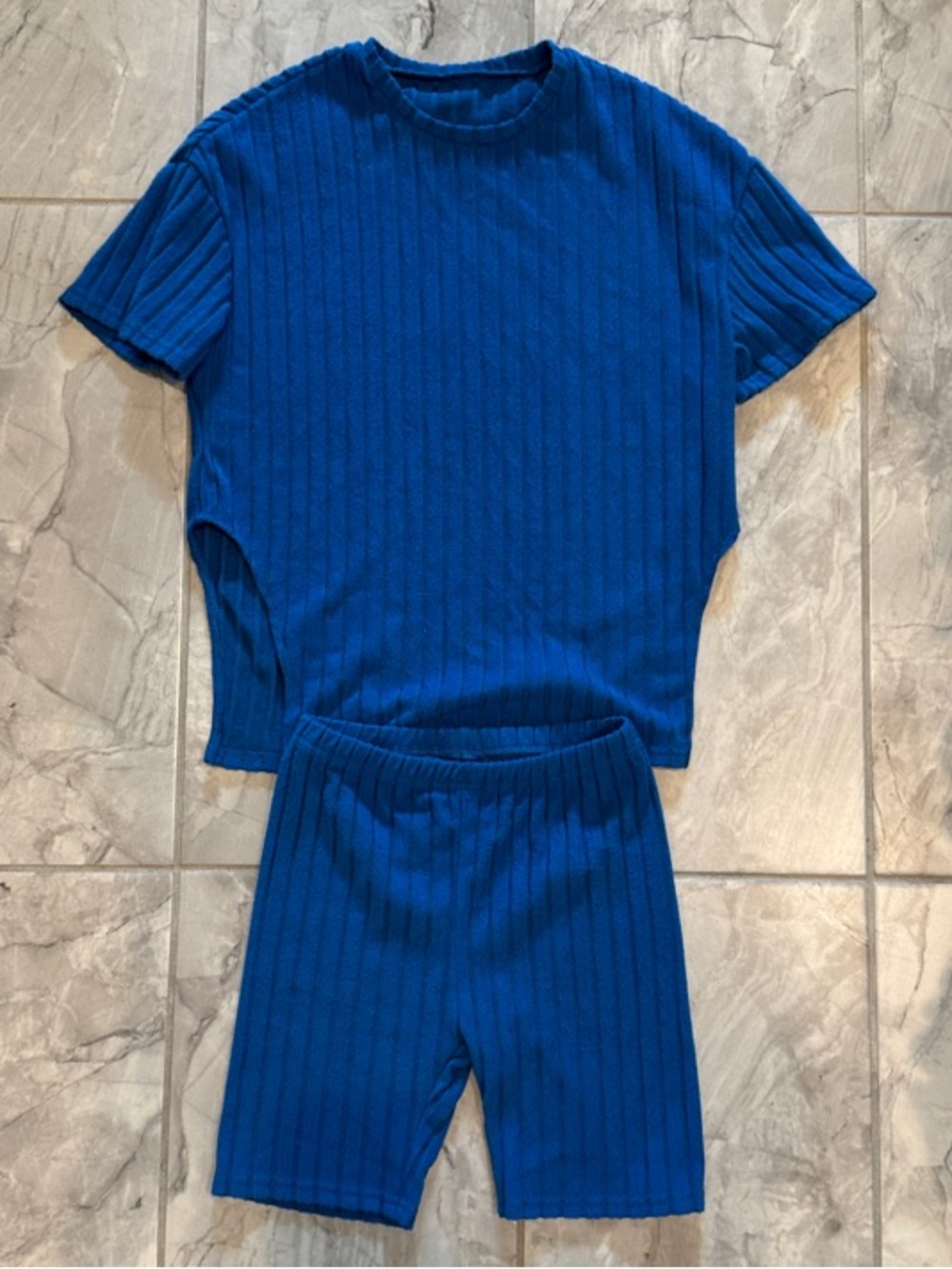 Ribbed Knit Short Set - Bright Electric Blue